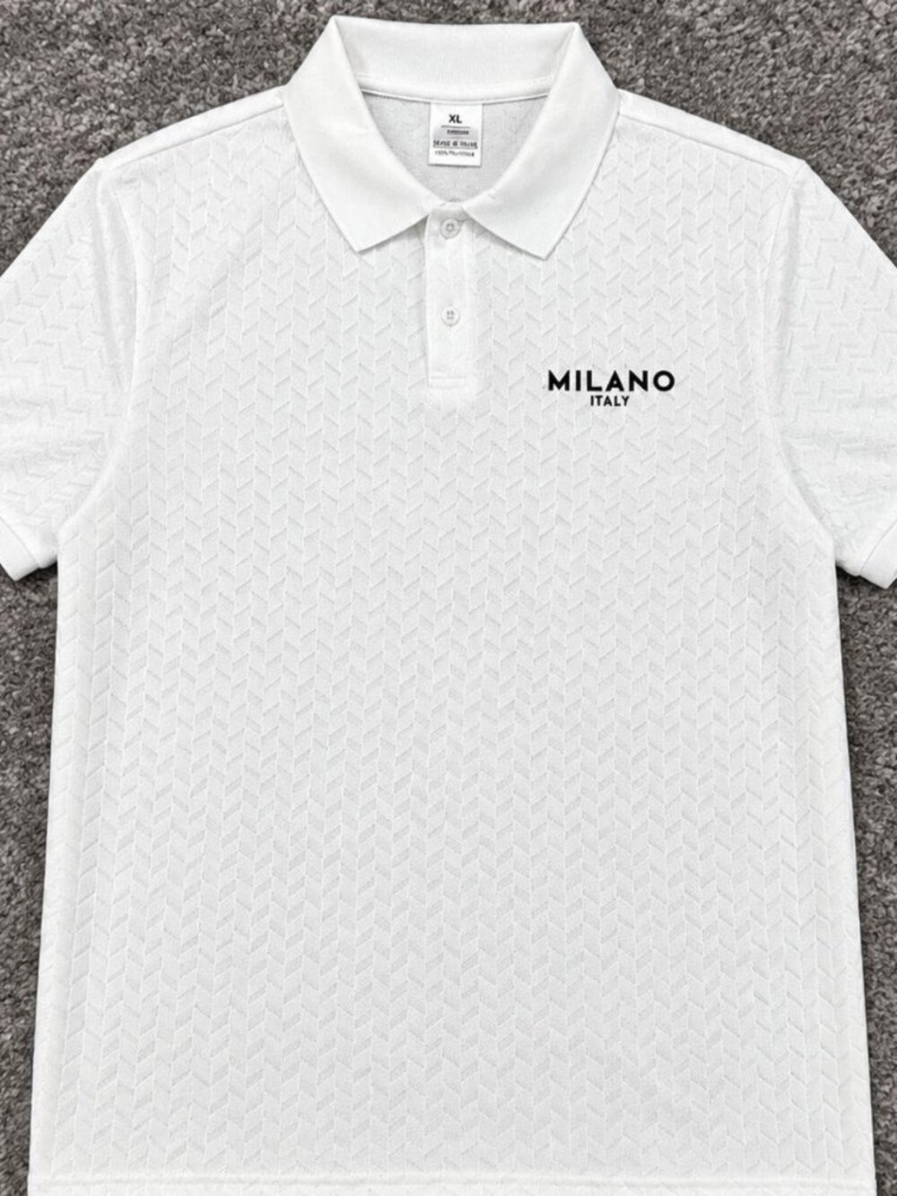 Milano Italy White Textured Polo Shirt XL Minimalist Luxury Style REP